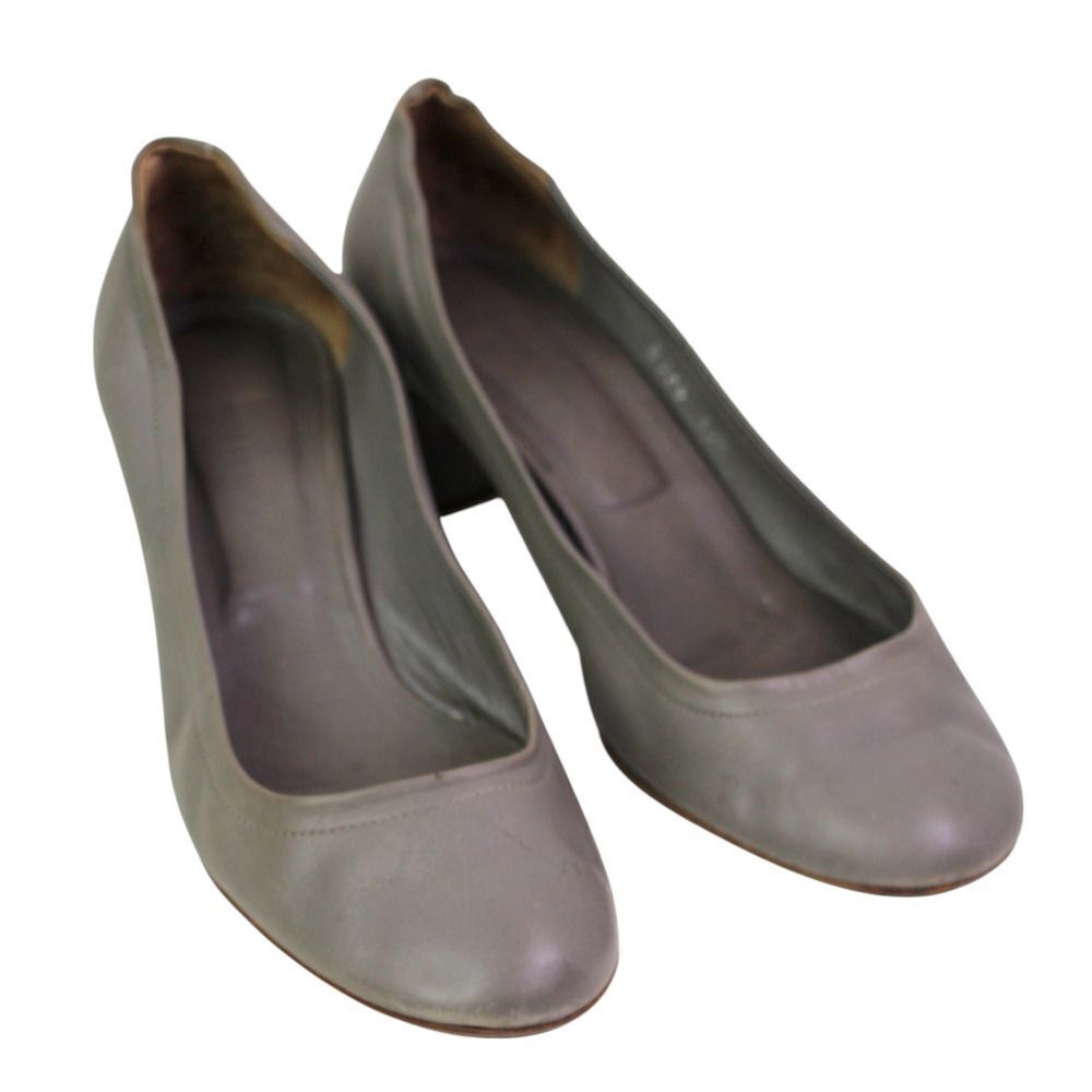 Roberto Del Carlo ITALY GRAY GENUINE LEATHER MID HEEL CLASSIC PUMP SHOES Sz 38.5